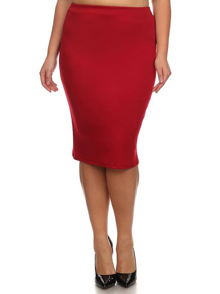 MOA COLLECTION - Wholesale Skirt - Women's - Women's Plus Size Solid Pencil Midi Skirt (Open Pack)4