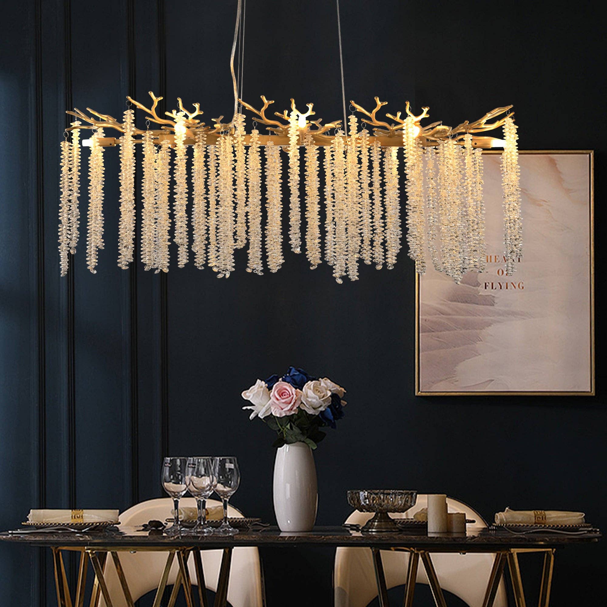39F Inc. - Wholesale Chandelier/Hanging Light - 39"Modern Golden Pendant Light ＆ Cascading Crystal Strands2