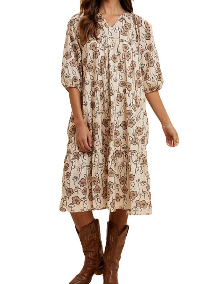 Floral Print Babydoll Midi Dress for wholesale by Vanilla Monkey