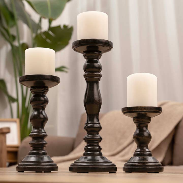 LuxeDesigns Co LLC - Wholesale Candle Holder - Wooden Candle Holders for Tall Pillar Candles Set of 318