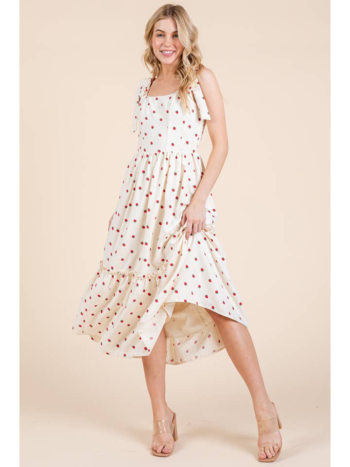 Cream Strawberry Tiered Midi Sundress, MD51507 for wholesale on Faire