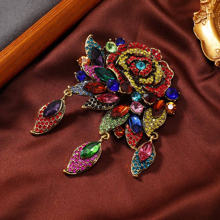 Multi Rose Rhinestone Brooch PA5205 for wholesale on Faire5