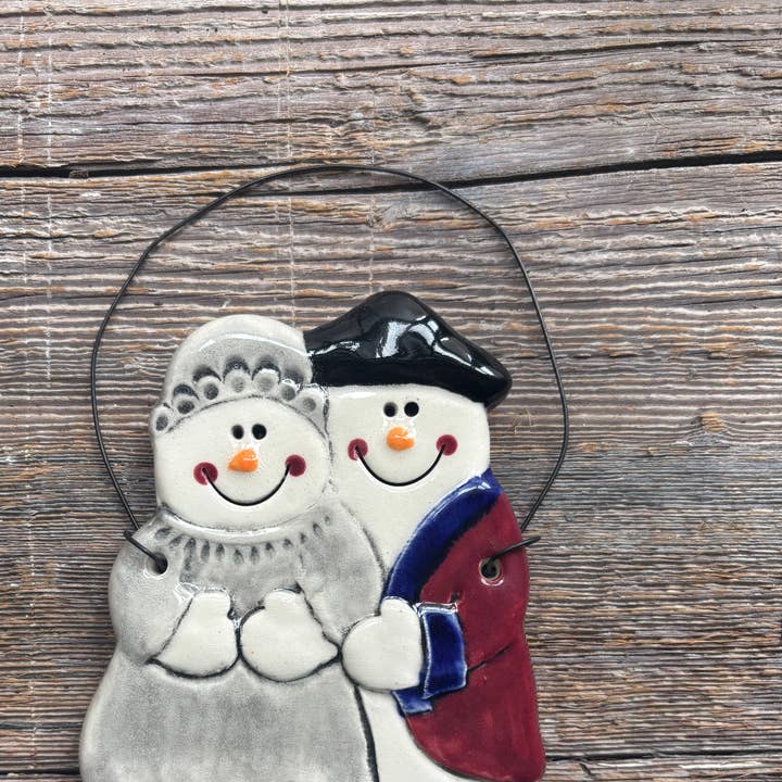 Colonial Snowman Ornament-Minutemen Couple for wholesale by August Ceramics