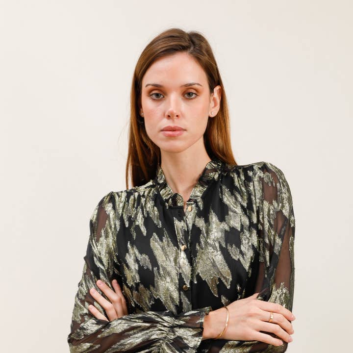 Buttoned printed lurex voile blouse - 4956T-SANA and other Purchase Wholesale voile fabric. Free Returns & Net 60 Terms on Faire trending on Faire.