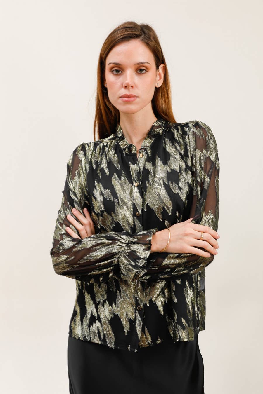 LOVIE & CO - Wholesale Blouse – Women’s - Buttoned printed lurex voile blouse - 4956T-SANA
