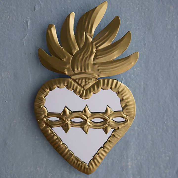 P.I.Project America - Vente Pompons décoratifs/décorations murales - Golden sacred heart Mexican Milagro Tin Ornament