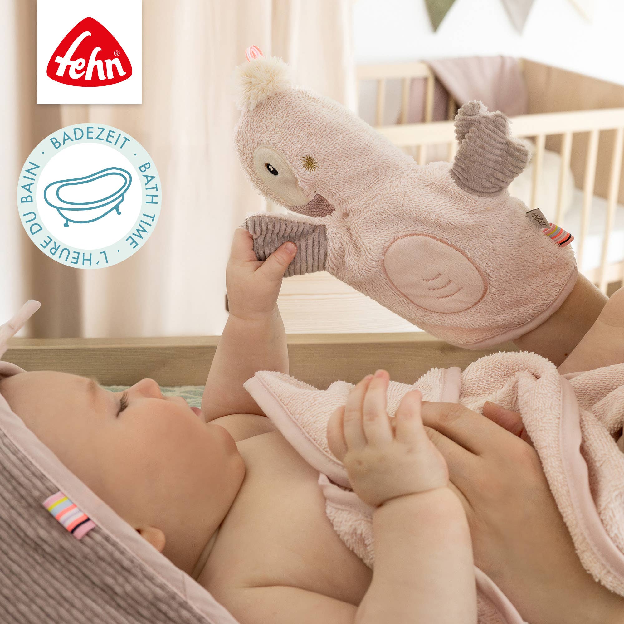 Fehn – wholesale Tvätthandske - Barn och baby – Flamingo-tvättvante med djurmotiv1