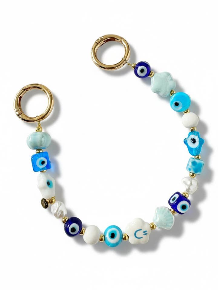 Evil Eye Happy Blue Beaded Purse Bag Charm for wholesale by FRESHALAMODE / fashionably protected