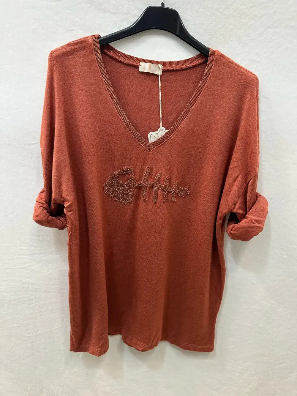 Mimi & Gogo - Wholesale Knit Sweater - Women's - Fine mesh embroidered big fish sweater lux @906443_PulGPoi3