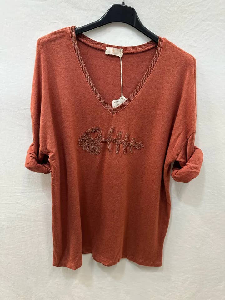 Mimi & Gogo - Wholesale Knit Sweater - Women's - Fine mesh embroidered big fish sweater lux @906443_PulGPoi3