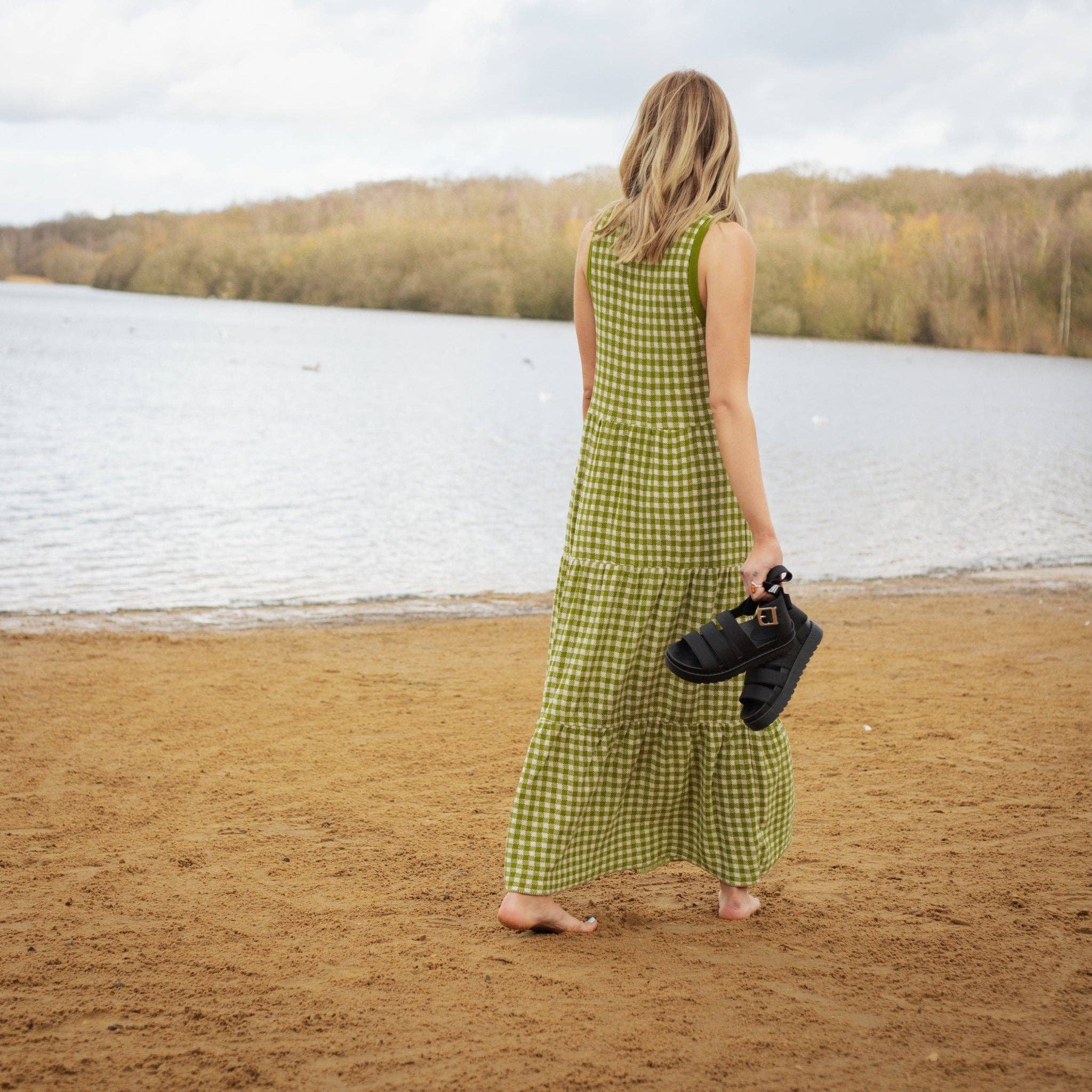 Cara & The Sky - Wholesale Dress - Women's - Paula Gingham Cotton Knitted Maxi Dress - Green6