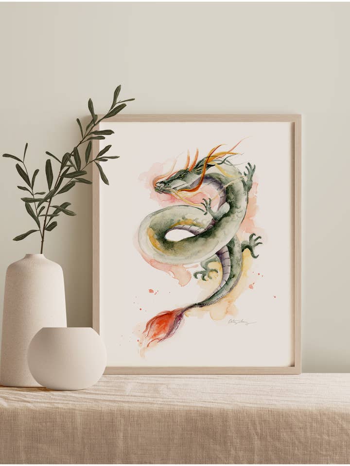 Fire Dragon Akvarel Kunsttryk for engroshandel hos Easy Sunday Club