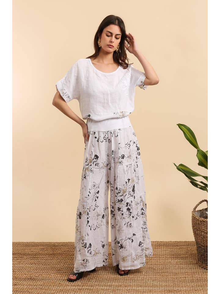 LÉA & LUC - Wholesale Pants – Women's - Floral print trousers in 100% Linen REF. 3052620