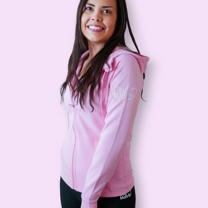 Dog Mom Adventures Full Zip Hooded Jacket - Pink for wholesale by Zelda & Harley