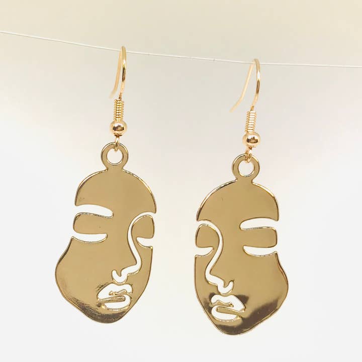 SimpleNGreat - Vente Boucles d'oreilles pendantes - Boucles d'oreilles pendantes en forme de visage Picasso en or 1