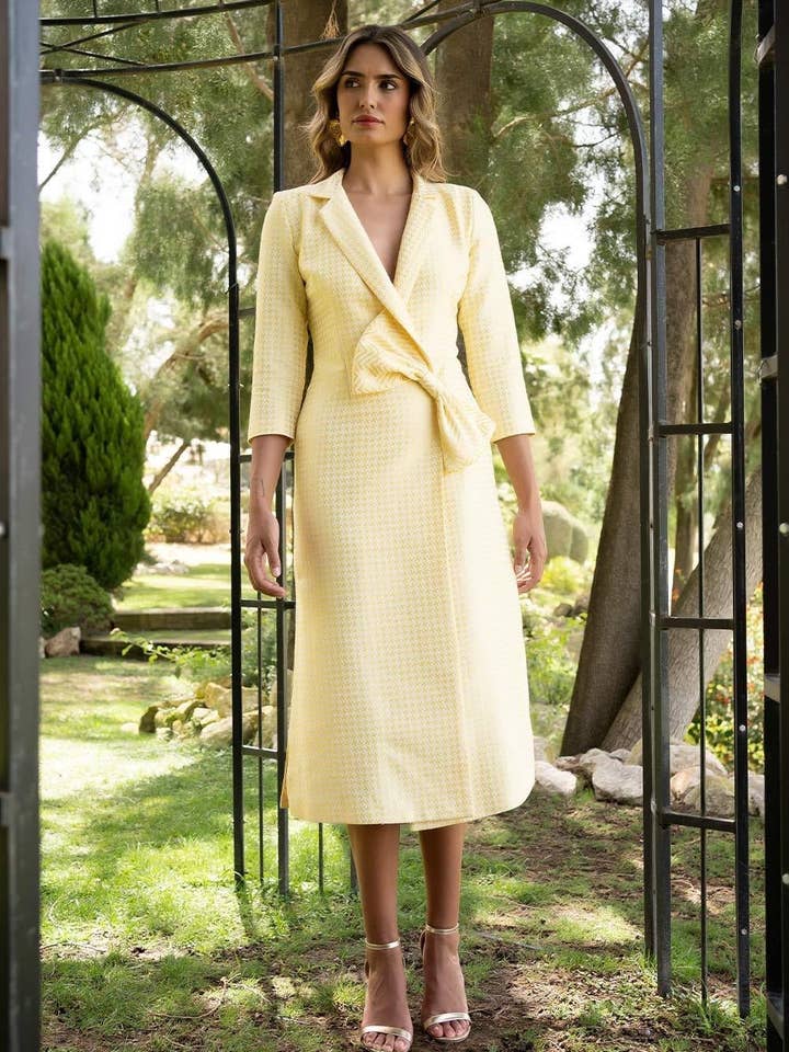 Vestido cruzado pé de galo por atacado de Anna Moon