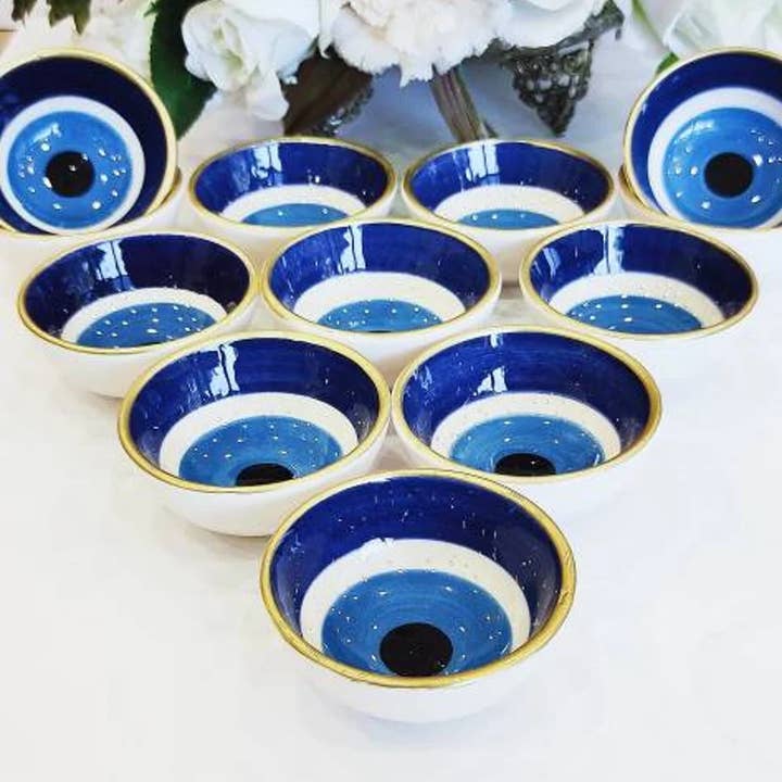 Mediterranean Collection - Wholesale Bowl - Evil Eye Ceramic Pottery Bowls - 30 Pcs