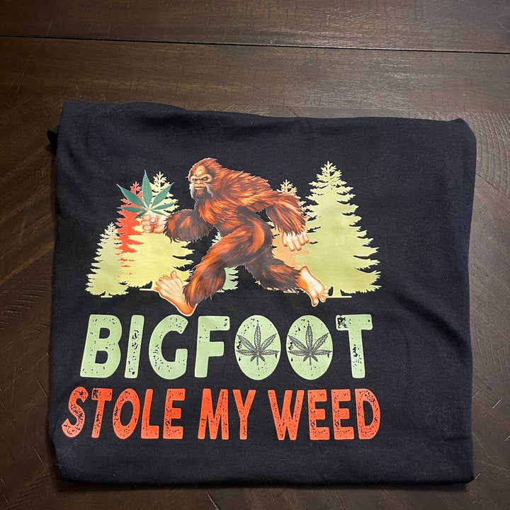 Squatchin’ Country - Wholesale T-Shirt (Graphic) - Unisex - Bigfoot stole my weed t-shirt (black)1