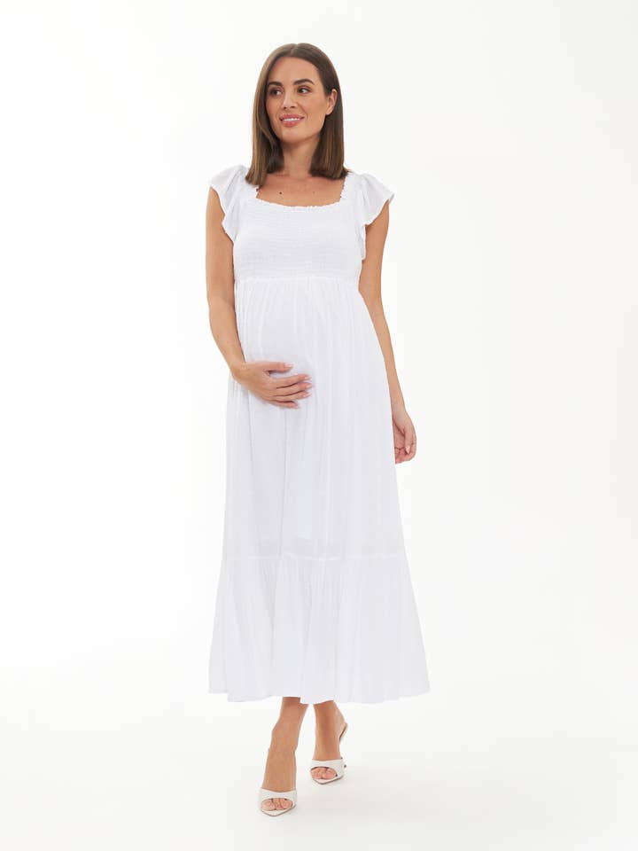 Hail Spot Dress White for wholesale by Ripe Maternity