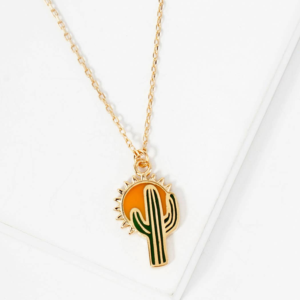 Fashion City - Wholesale Pendant/Charm Necklace - Sun Cactus Figure Pendant Chain Necklace0