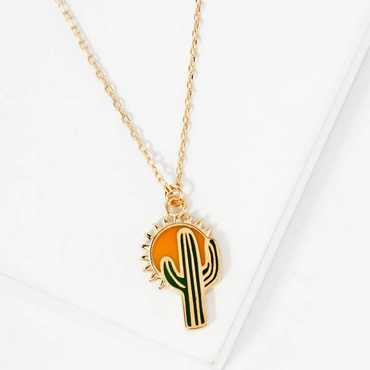 Fashion City - Wholesale Pendant/Charm Necklace - Sun Cactus Figure Pendant Chain Necklace