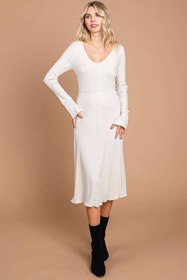 Culture Code - Wholesale Dress - Women's - CRD1798L - CHEVRON UPPER BODY FLARE LSLV MIDI DRESS1