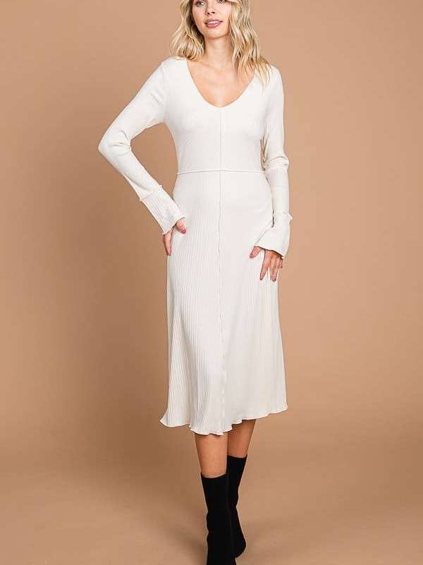 Culture Code - Wholesale Dress - Women's - CRD1798L - CHEVRON UPPER BODY FLARE LSLV MIDI DRESS1