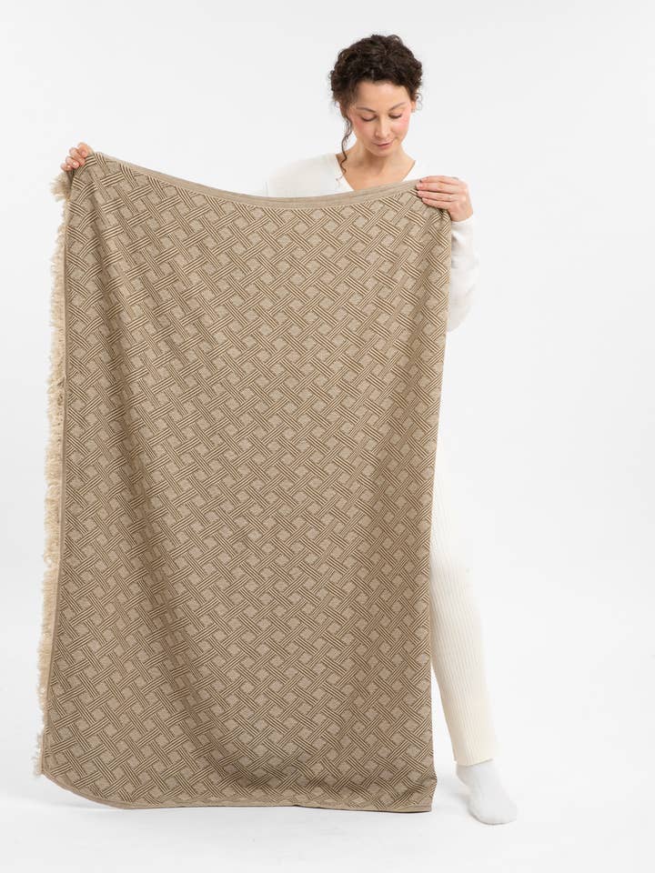 Belgian Linen Regal Plaid Pattern Honey Gold Throw Blanket for wholesale by Woven Stories