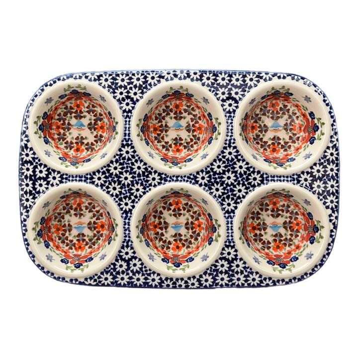 Polish Pottery Outlet - Wholesale Cupcake/Muffin Pan - Muffin Pan, 8.5" x 12.5" in "Stellar Celebration" by Manufaktura | F093S-P3092