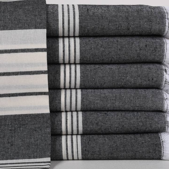 Organic Turkish Towels - Wholesale Beach towel - Embroidered Monogrammed Black Striped Beach Towel