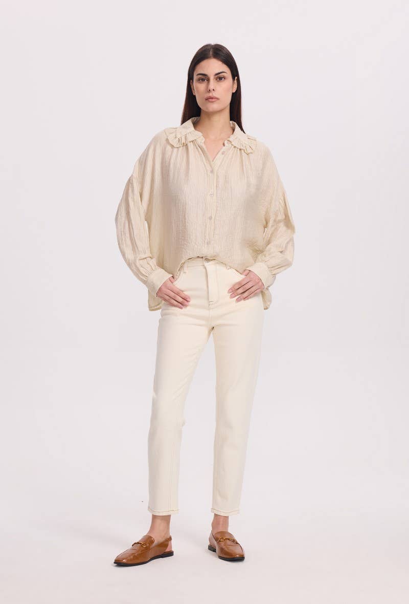 SUNNY STUDIO - Wholesale Button Down Shirt - Women's - Light blouse with gathered collar8