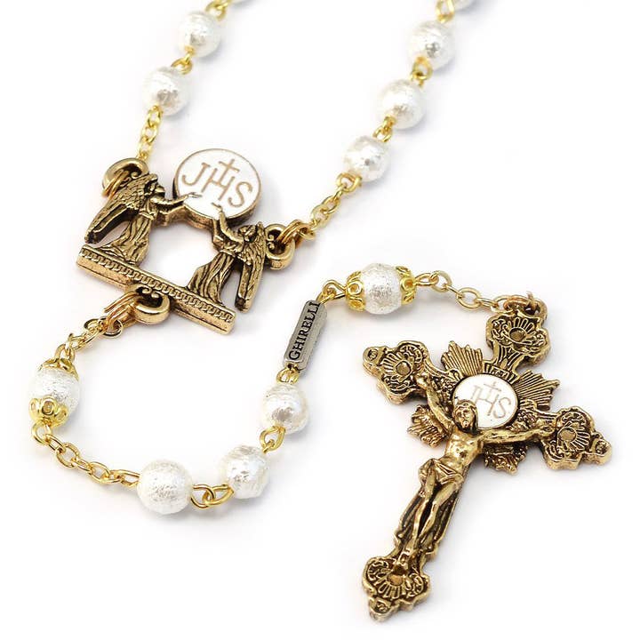 Ghirelli UsA Inc - Vente Collier de prière en perles - Chapelet en or et perle eucharistique de la Sainte Communion