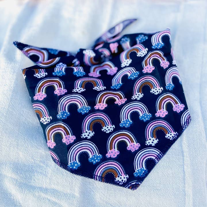 doggish - Vendita all'ingrosso Bandana - Cani - Bandana per cani Boho Rainbows, accessorio per animali domestici blu fatto a mano