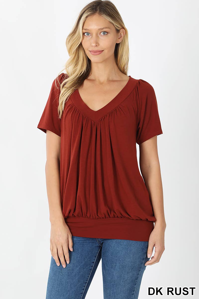 42POPS - Wholesale Blouse - Women's - ",.SHIRRED V-NECK SHORT SLEEVE TOP3