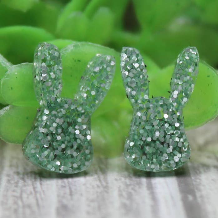 Green Glitter Easter Bunny Stud Earrings for wholesale by Hylidae Boutique