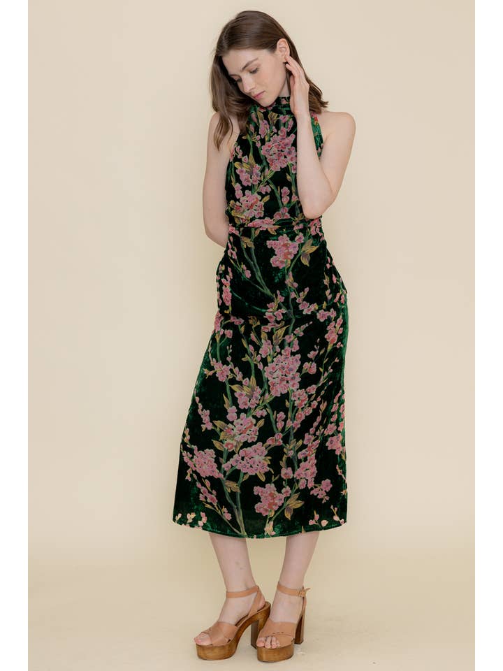 CLASSY CHERRY BLOSSOM FLORAL VELVET MINI DRESS-DI9247FO for wholesale on Faire
