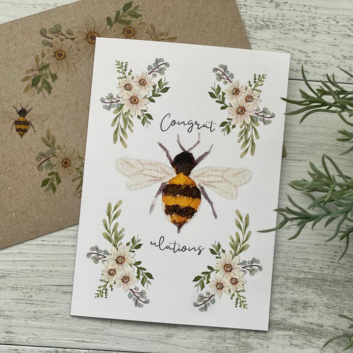 Scattered Seed Co - Wholesale Congratulations card - Daisy and Bee greeting cards assorted sentiments available5