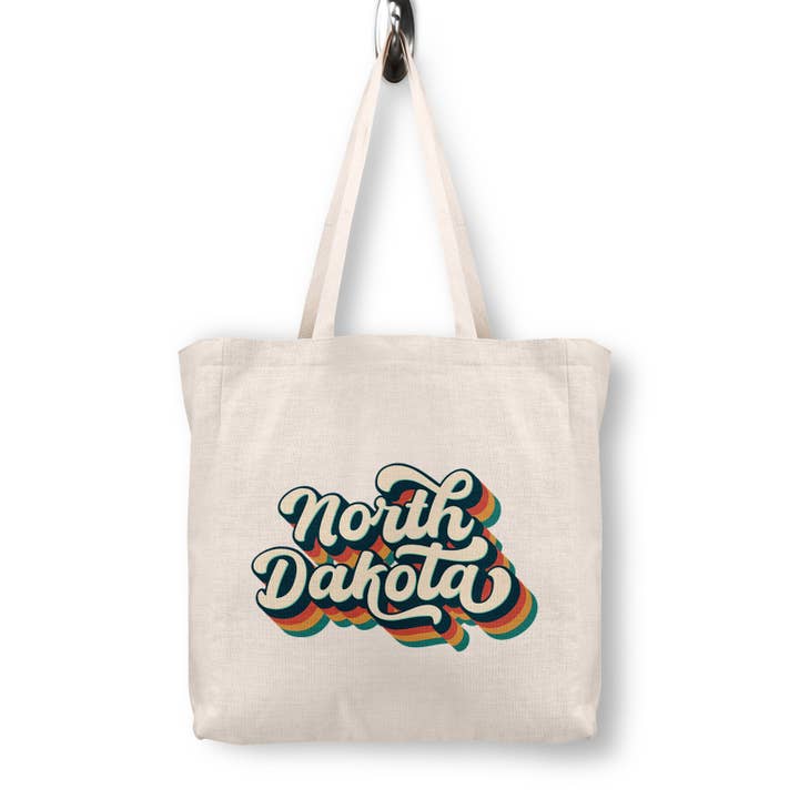 Retro North Dakota Reusable Canvas Tote Bag Market Tote for wholesale by Daisy Mae Designs