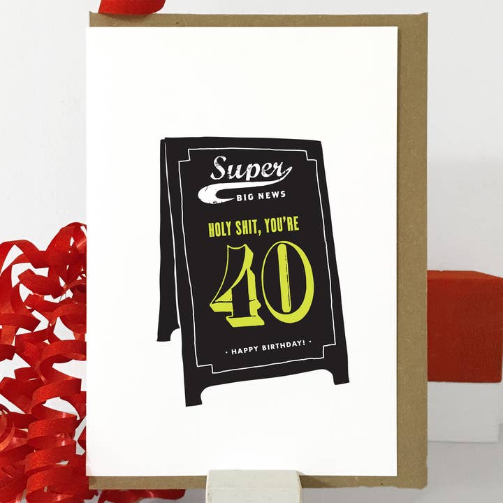 Tarjeta de cumpleaños Holy Shit You're 40 | Divertida | Tarjeta grosera para venta al por mayor de Purpose & Worth etc