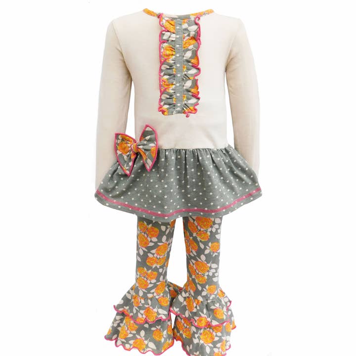 Tunique florale grise Shabby pour filles, pantalon à volants | Boutique Clothing pour la vente par AnnLoren