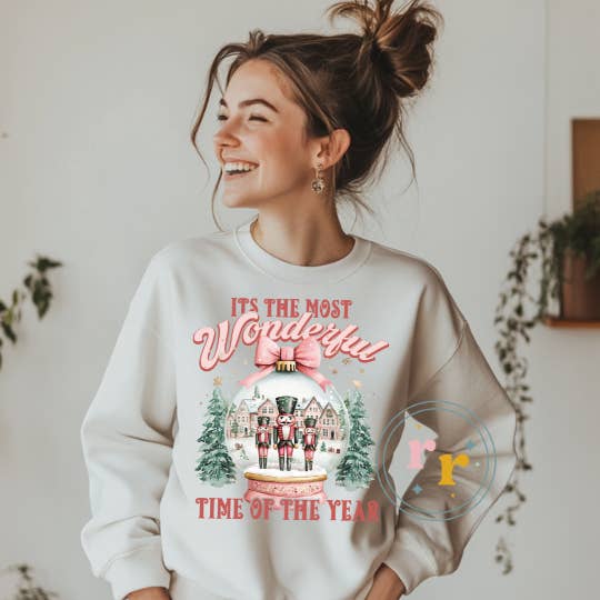 Most Wonderful Time Christmas Graphic Crewneck Sweatshirt for wholesale by Rebellious Rose LLC