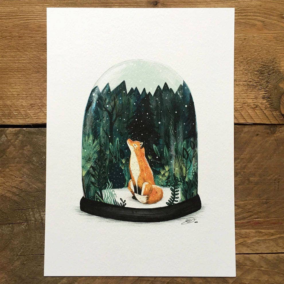 Sandra Dieckmann - Wholesale Art Print - SNOW GLOBE FOX // Signed Print3