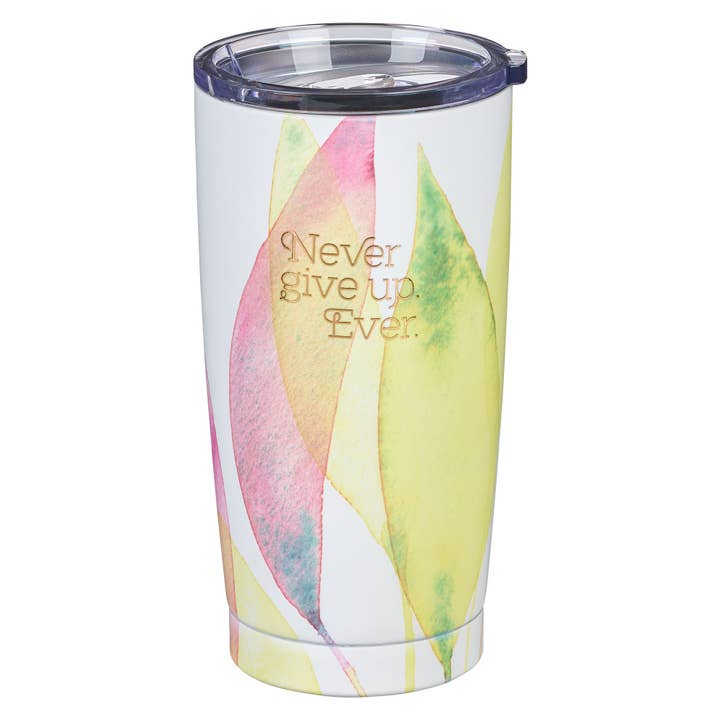 SS Travel Mug Citrus Leaves Never Give for wholesale by Christian Art Gifts