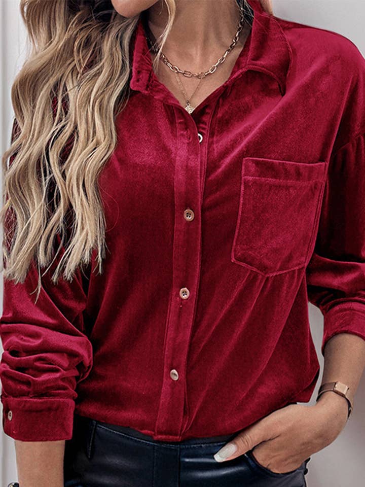 Lily Clothing - Wholesale Shirt - Women's - LONG SLEEVE LAPEL VELVET SINGLE-BREASTED SHIRT