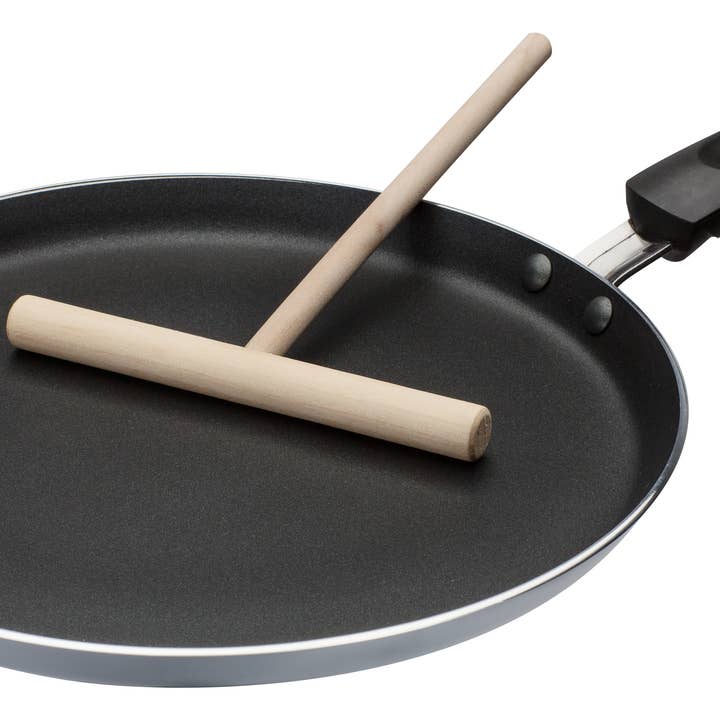 Induction crepe pan 26 cm grey/black with dough spreader for wholesale by GSW Gäns Stahlwaren GmbH