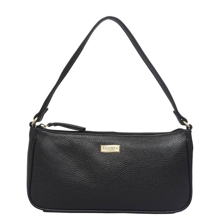 Assots London - Vente Sac porté épaule – femme - 'ZARA' Shoul baguette en cuir véritable grainé souple noir4