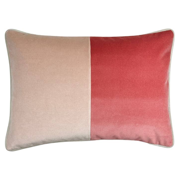 Andrews - Velvet pink colorblock lumbar throw pillow for wholesale by Piper-Collection