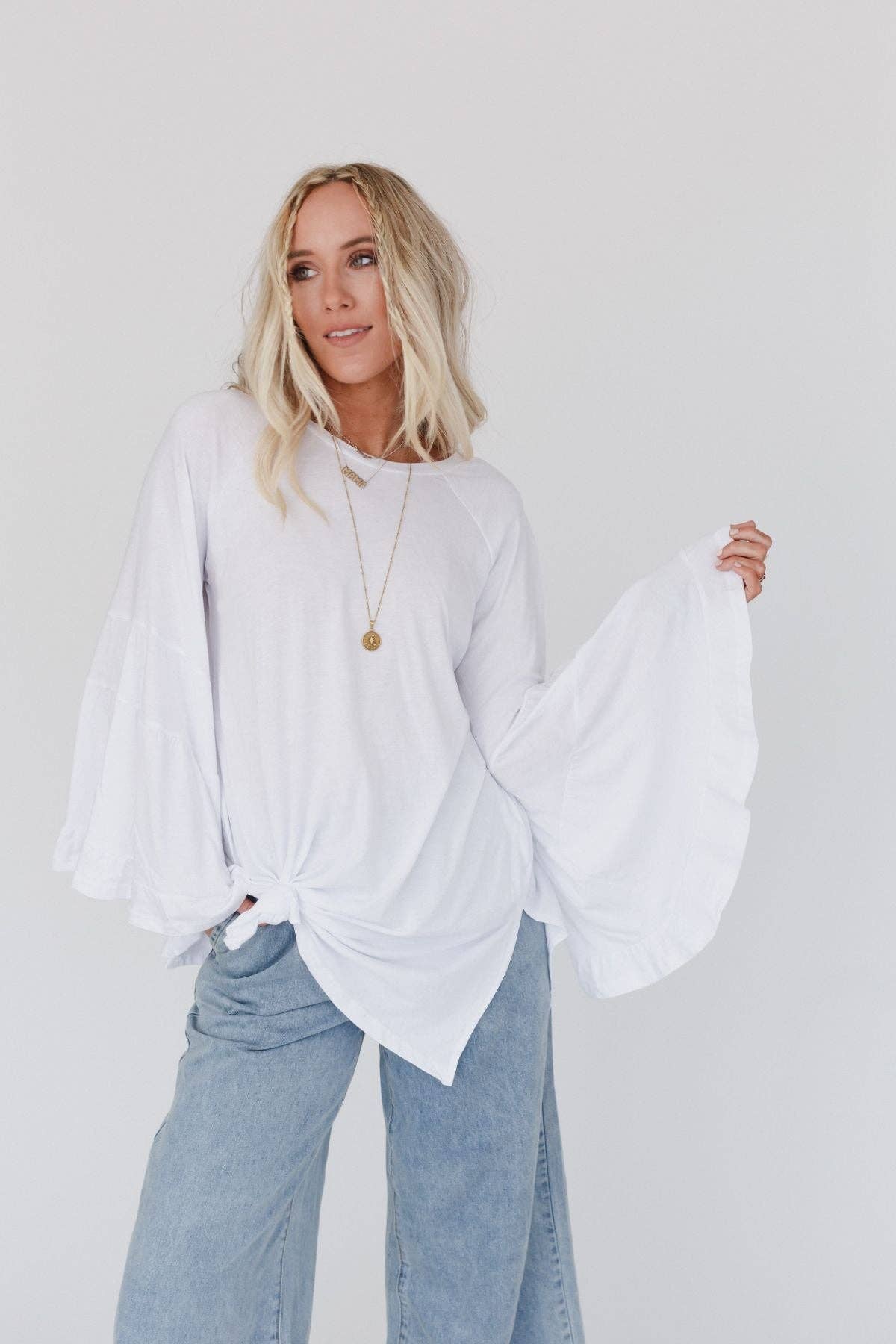 Three Bird Nest - Wholesale Tunic - Women's - Bell Sleeve Baseball Tee - White