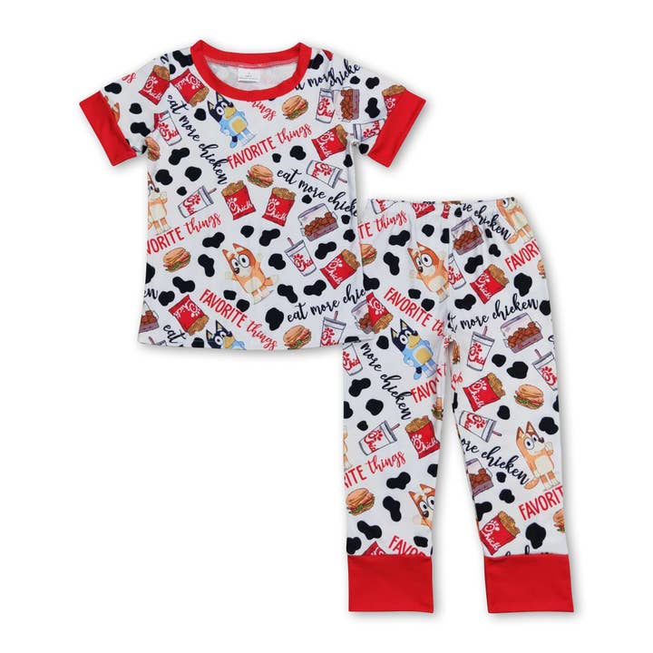 Short sleeves favorite things fries dog kids boys pajamas for wholesale by Yawoo Garments