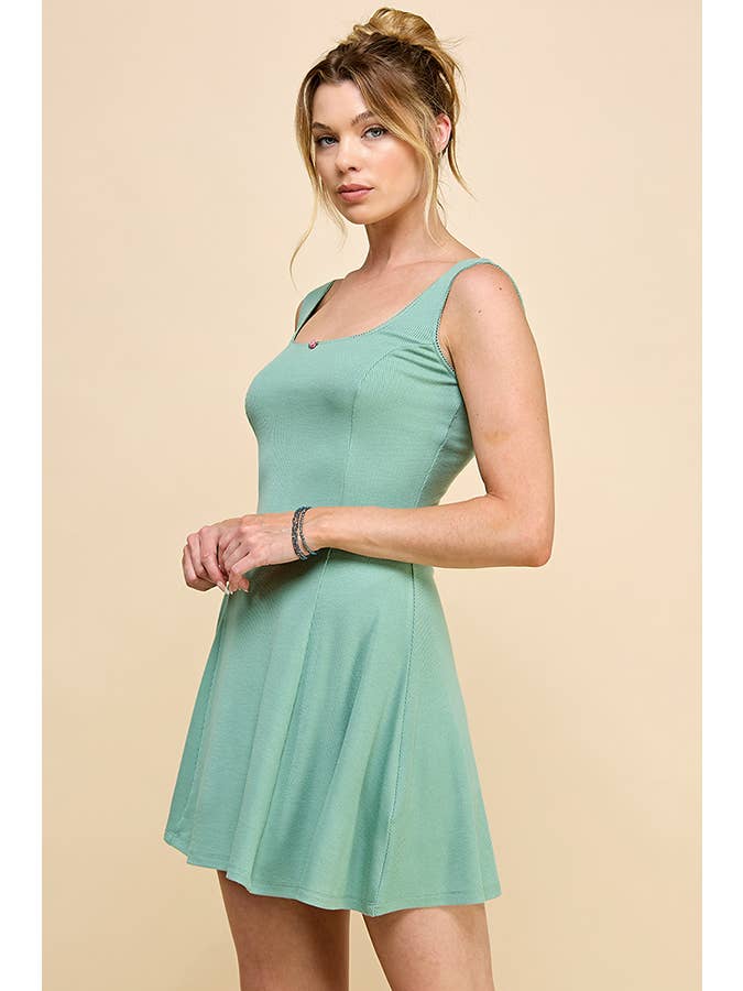 Heart & Hips - Wholesale Dress - Women's - RD50403A - LACED SQUARE NECK RIBBED TANK SKATER DRESS